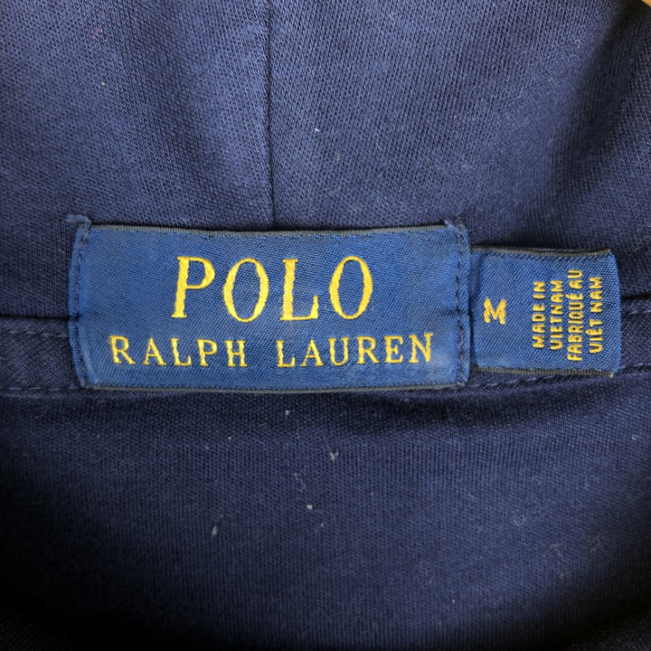 Ralph Lauren POLO RALPH LAUREN Striped Pattern Big Pony Hooded Long-Sleeve T-Shirt (Men's Size M) cotton navy blue type Vintage Second Hand