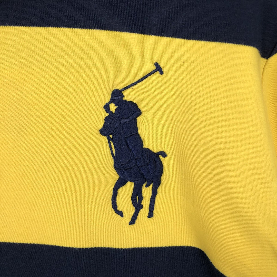 Ralph Lauren POLO RALPH LAUREN Striped Pattern Big Pony Hooded Long-Sleeve T-Shirt (Men's Size M) cotton navy blue type Vintage Second Hand