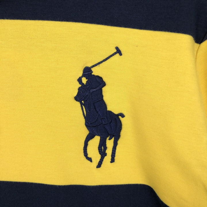 Ralph Lauren POLO RALPH LAUREN Striped Pattern Big Pony Hooded Long-Sleeve T-Shirt (Men's Size M) cotton navy blue type Vintage Second Hand