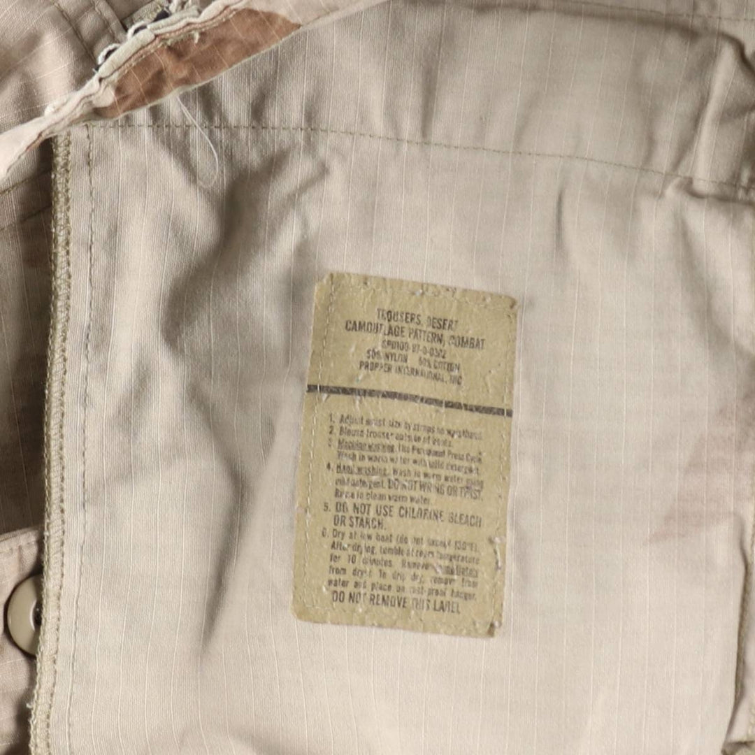 1990'S US Military Issue Camouflage Pattern 3C Desert Camo Ripstop Military Cargo Pants Combat Pants Made in USA Men's W33 cotton Beige type Vintage Second Hand