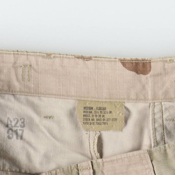1990'S US Military Issue Camouflage Pattern 3C Desert Camo Ripstop Military Cargo Pants Combat Pants Made in USA Men's W33 cotton Beige type Vintage Second Hand