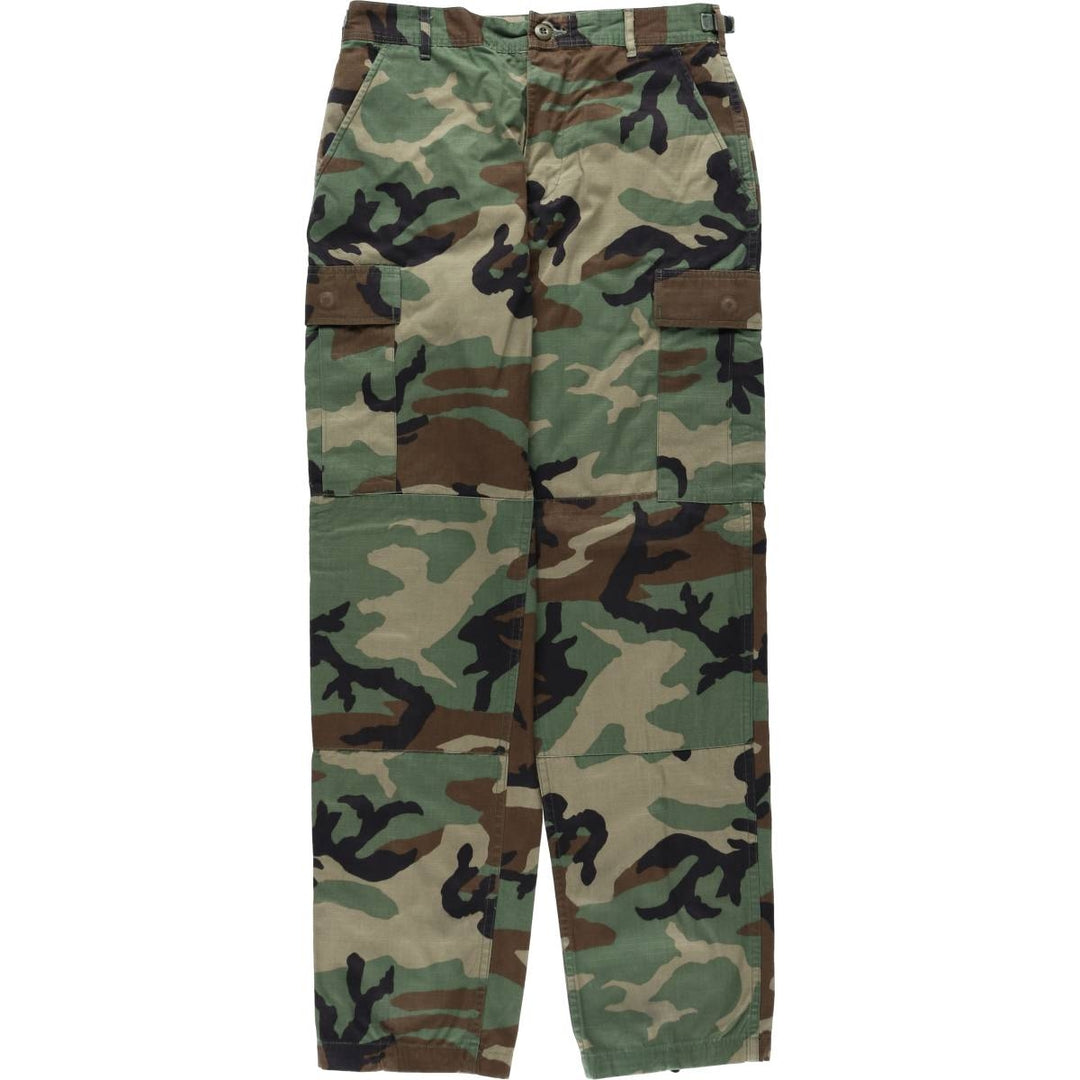 2000'S US Military Issue Camouflage Pattern Woodland Camo Ripstop Military Cargo Pants Combat Pants Made in USA Men's W31 Nylon Khaki type sage green Vintage Second Hand
