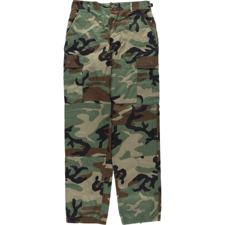 2000'S US Military Issue Camouflage Pattern Woodland Camo Ripstop Military Cargo Pants Combat Pants Made in USA Men's W31 Nylon Khaki type sage green Vintage Second Hand