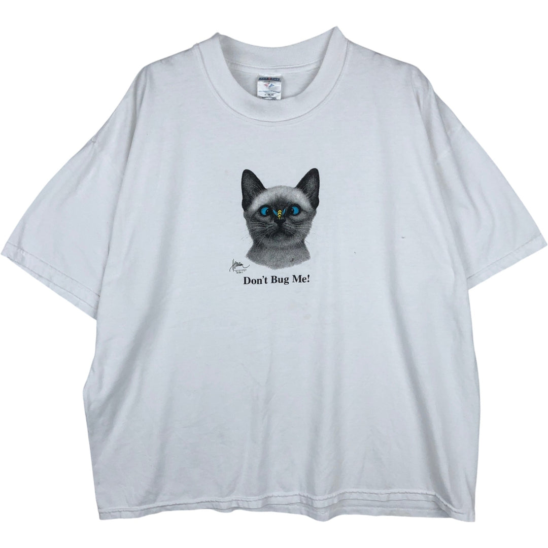 Jerzees Cat Pattern Animal T-Shirt, Men's Size XL (approx.) cotton white type Vintage Second Hand