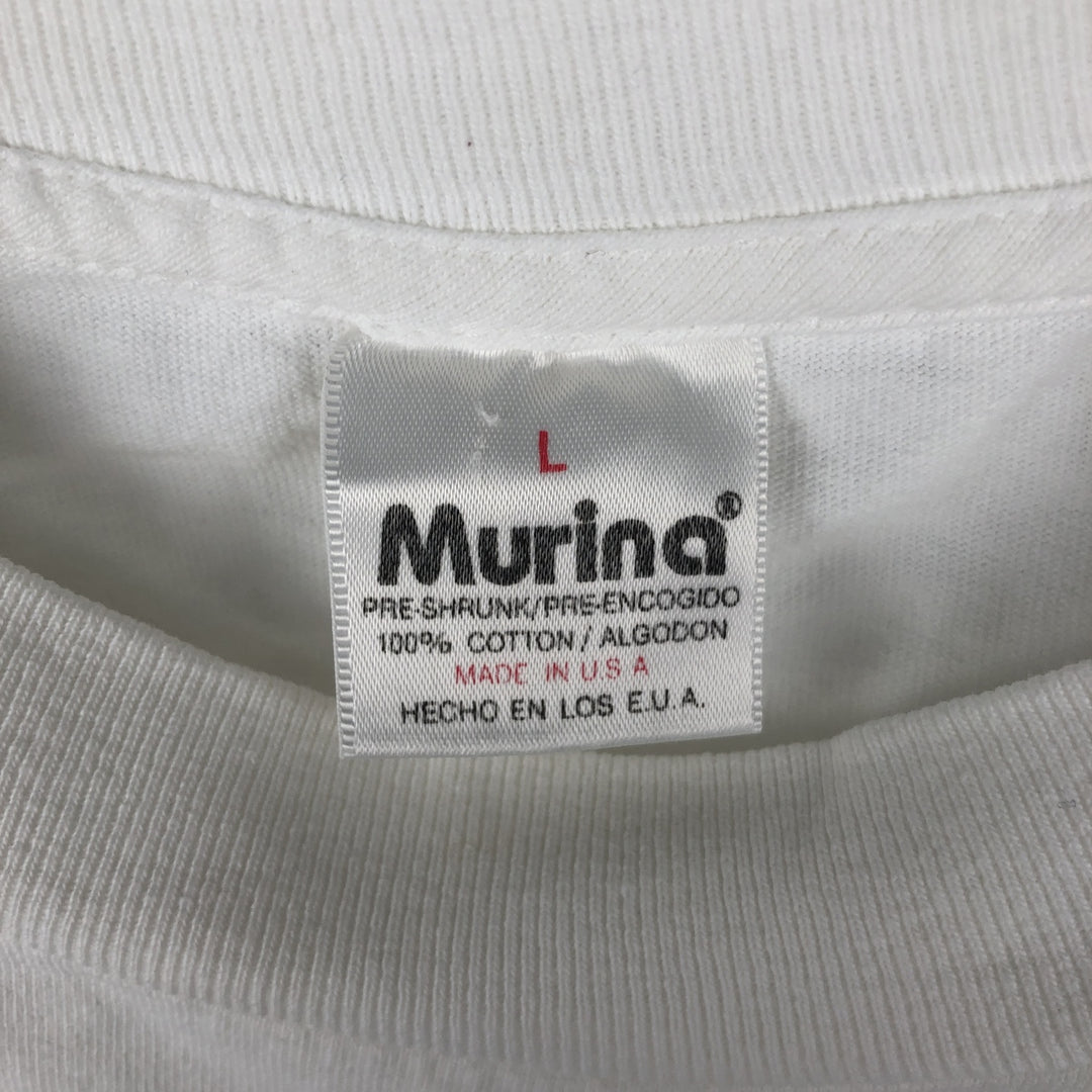 90'S Murina Elephant Pattern Animal T-Shirt, Made in USA, Men's Size L (Equivalent), Vintage cotton white type Vintage Second Hand