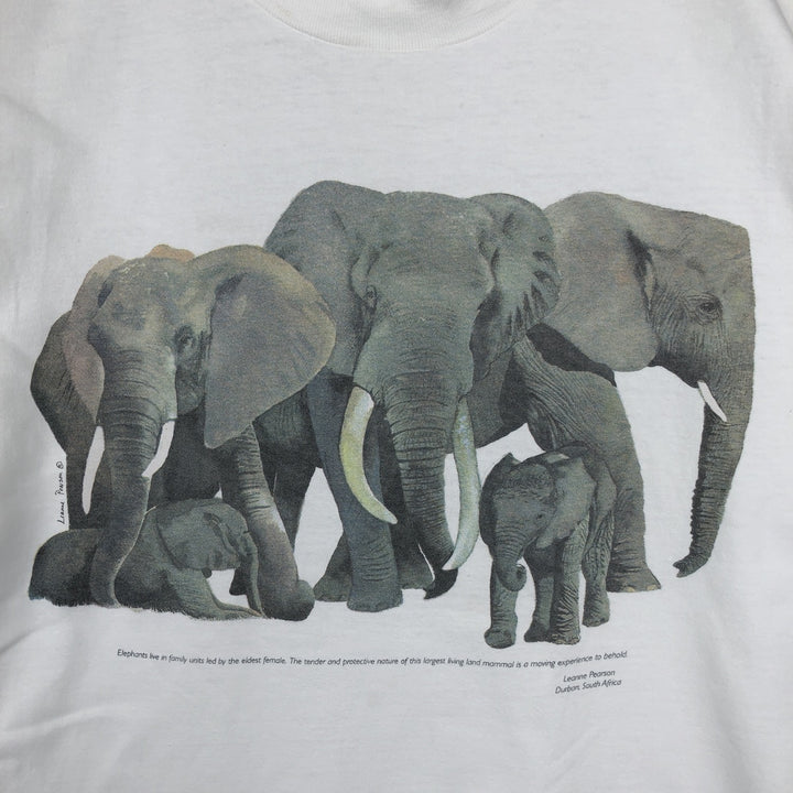 90'S Murina Elephant Pattern Animal T-Shirt, Made in USA, Men's Size L (Equivalent), Vintage cotton white type Vintage Second Hand