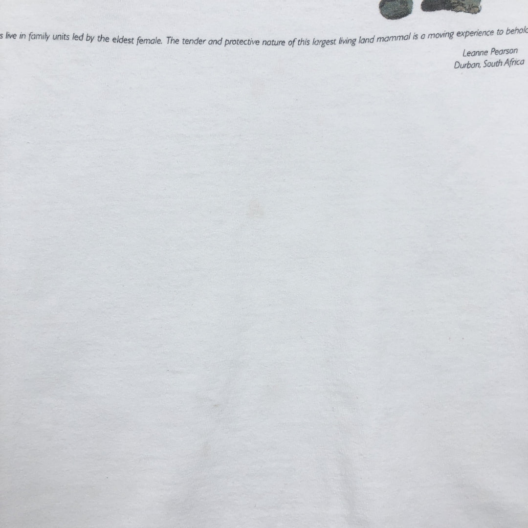 90'S Murina Elephant Pattern Animal T-Shirt, Made in USA, Men's Size L (Equivalent), Vintage cotton white type Vintage Second Hand