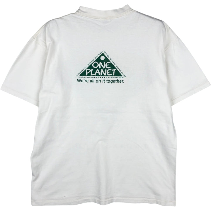 ONE PLANET Elephant Pattern Animal T-Shirt, Made in USA, Men's Size L (equivalent), Single Stitch cotton white type Vintage Second Hand