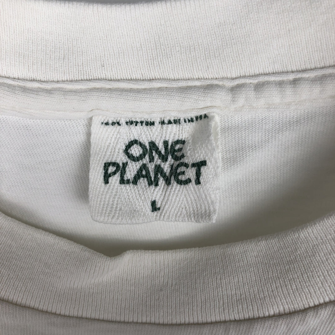 ONE PLANET Elephant Pattern Animal T-Shirt, Made in USA, Men's Size L (equivalent), Single Stitch cotton white type Vintage Second Hand