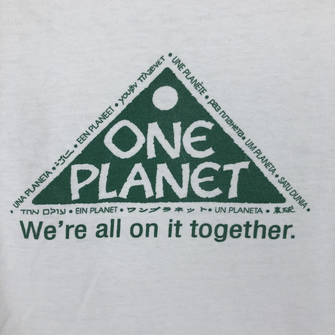 ONE PLANET Elephant Pattern Animal T-Shirt, Made in USA, Men's Size L (equivalent), Single Stitch cotton white type Vintage Second Hand