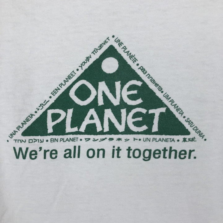 ONE PLANET Elephant Pattern Animal T-Shirt, Made in USA, Men's Size L (equivalent), Single Stitch cotton white type Vintage Second Hand