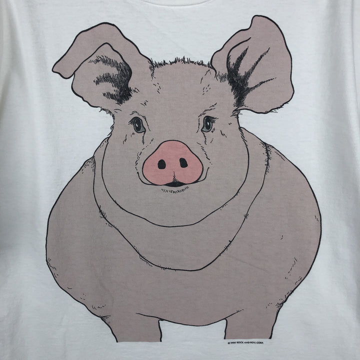 90'S SOF TEE Pig Pattern Animal T-Shirt, Made in USA, Men's XL equivalent, Vintage cotton white type Vintage Second Hand