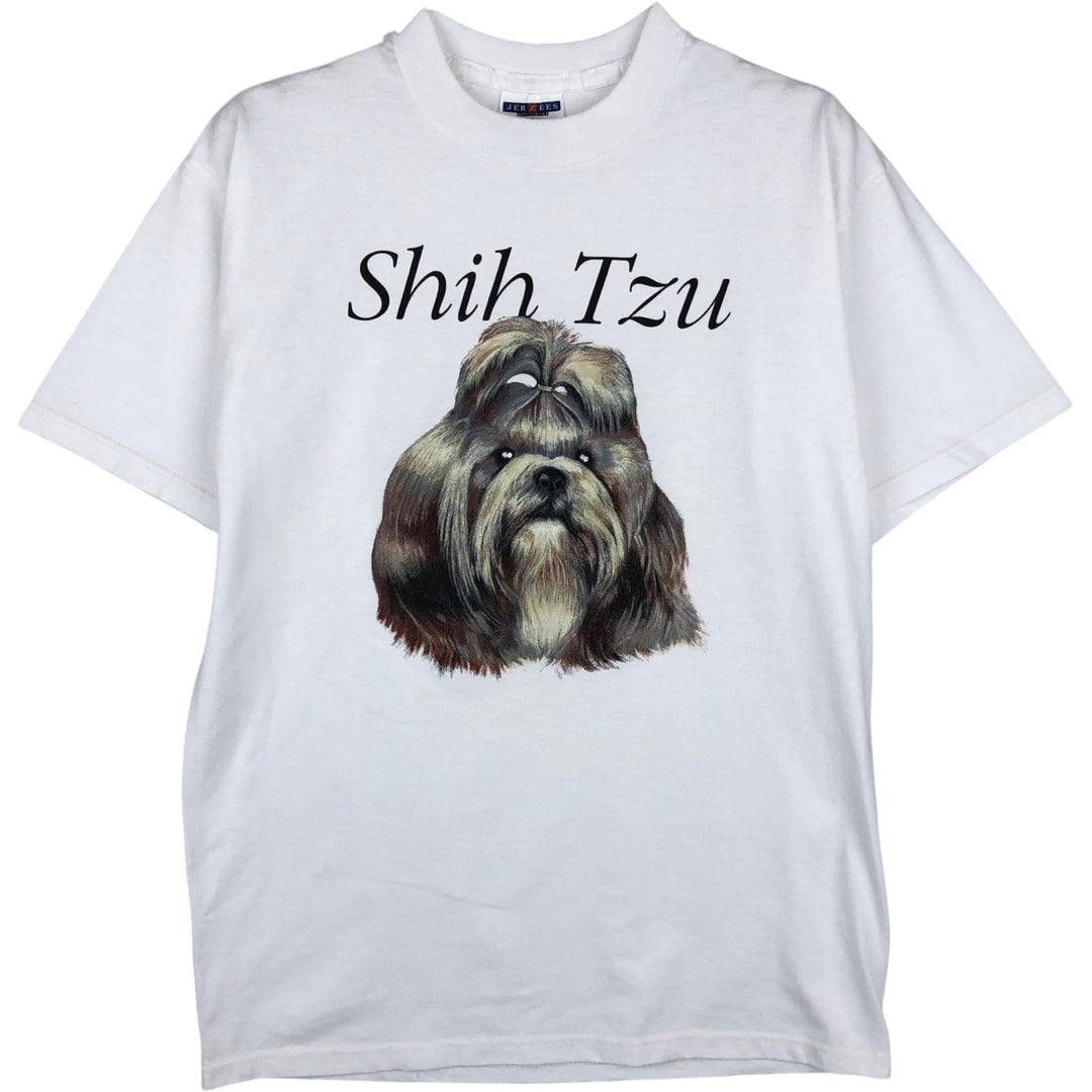 Jerzees Shih Tzu Animal T-Shirt, Made in USA, Men's Size M (approx.) cotton white type Vintage Second Hand
