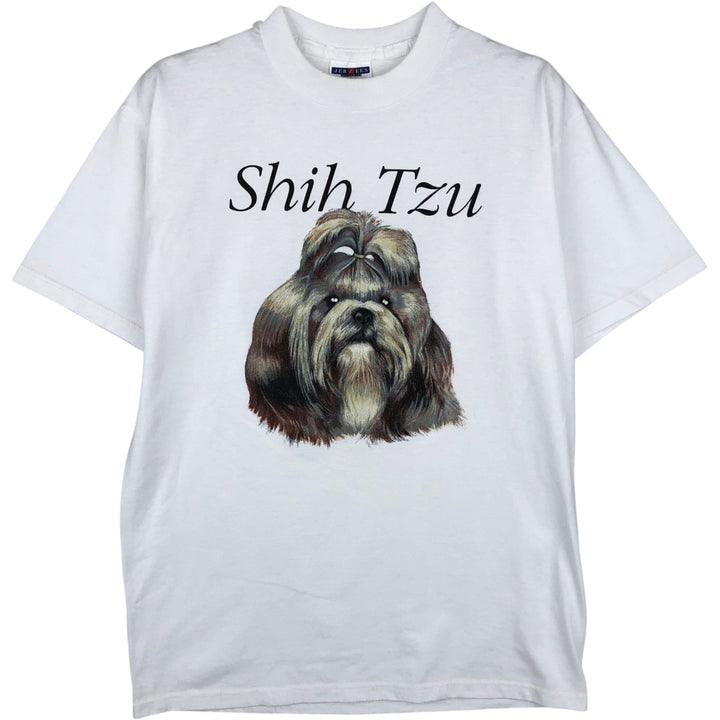 Jerzees Shih Tzu Animal T-Shirt, Made in USA, Men's Size M (approx.) cotton white type Vintage Second Hand