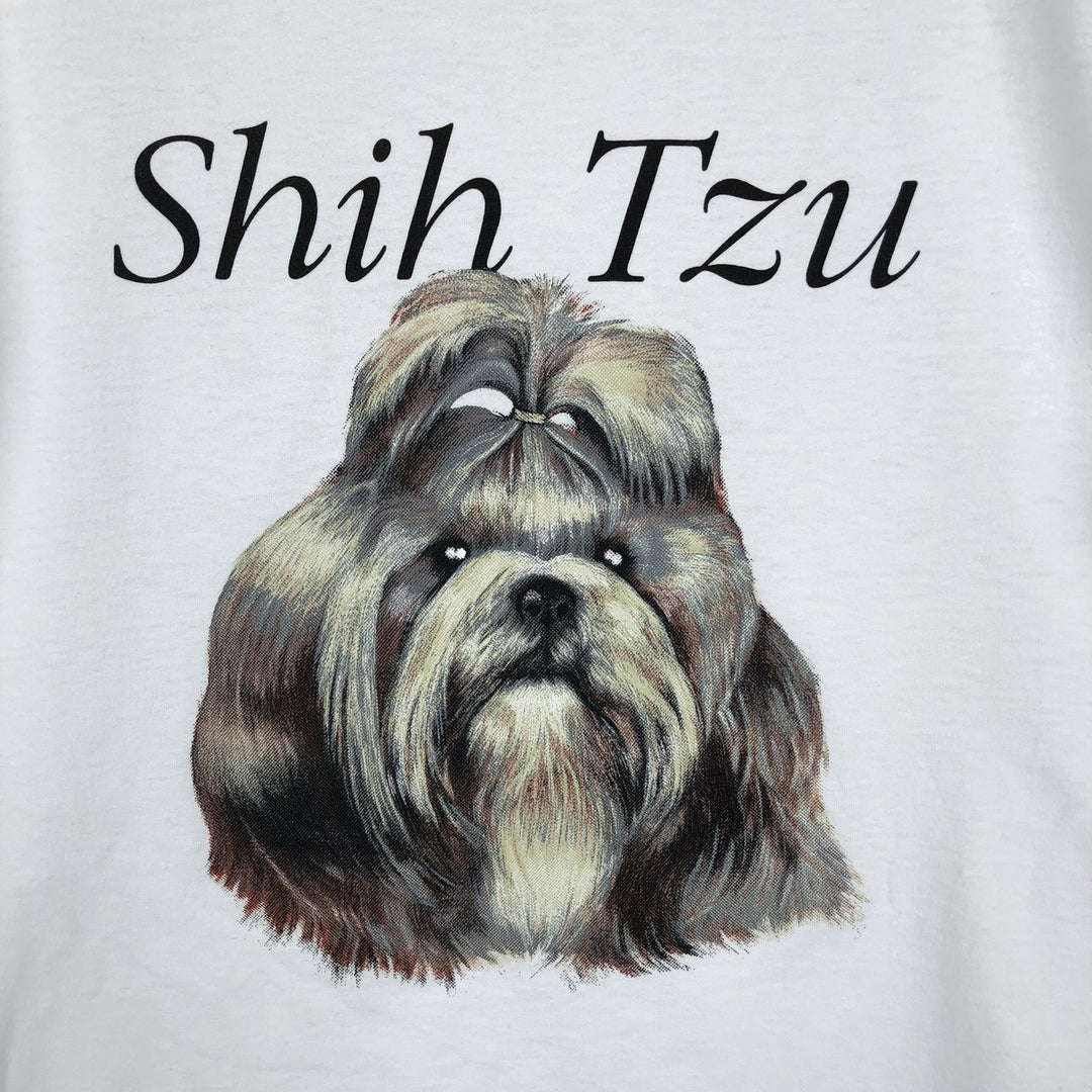 Jerzees Shih Tzu Animal T-Shirt, Made in USA, Men's Size M (approx.) cotton white type Vintage Second Hand