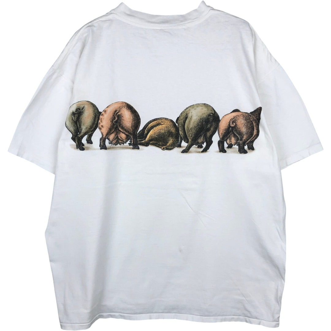 90'S ONEITA Pig Pattern Animal T-Shirt, Made in USA, Men's XL equivalent, Vintage cotton white type Vintage Second Hand