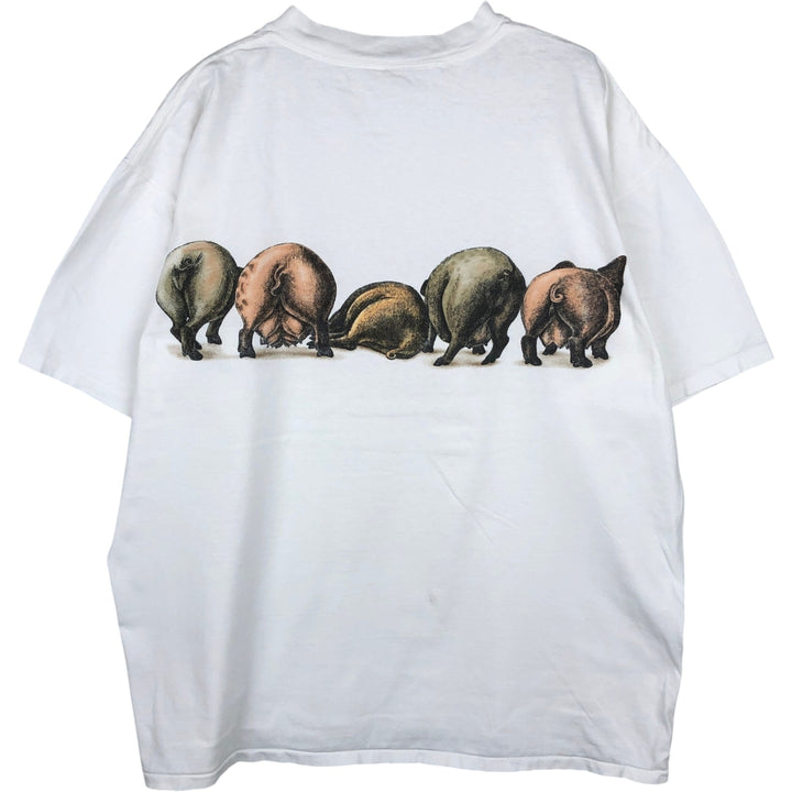 90'S ONEITA Pig Pattern Animal T-Shirt, Made in USA, Men's XL equivalent, Vintage cotton white type Vintage Second Hand