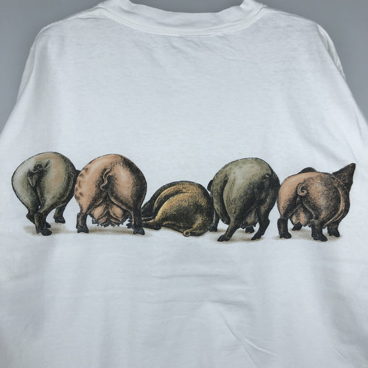 90'S ONEITA Pig Pattern Animal T-Shirt, Made in USA, Men's XL equivalent, Vintage cotton white type Vintage Second Hand
