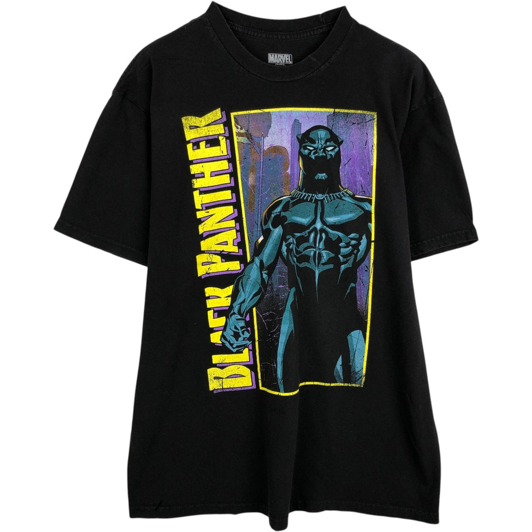 BLACK PANTHER Character Print T-Shirt (Men's Size L) cotton black type Vintage Second Hand