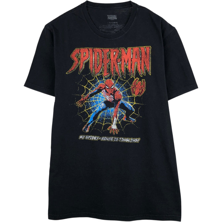 MARVEL COMICS Spider-Man Character Print T-Shirt (Men's Size L) cotton black type Vintage Second Hand