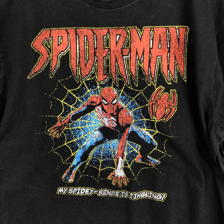 MARVEL COMICS Spider-Man Character Print T-Shirt (Men's Size L) cotton black type Vintage Second Hand