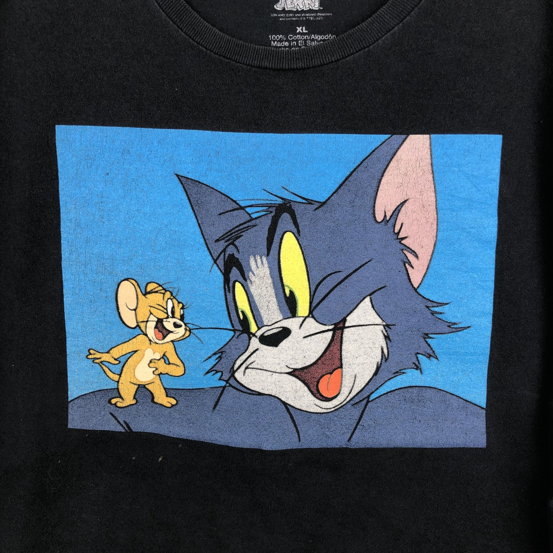 TOM and JERRY character print T-shirt, men's size XL. cotton black type Vintage Second Hand