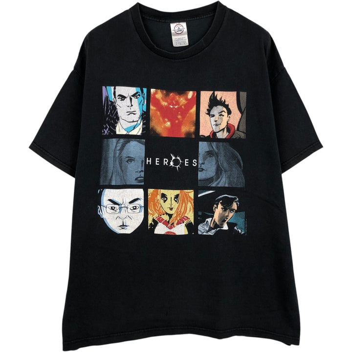 Delta Heroes TV Drama Character Print T-Shirt, Men's Size XL (approx.) cotton black type Vintage Second Hand
