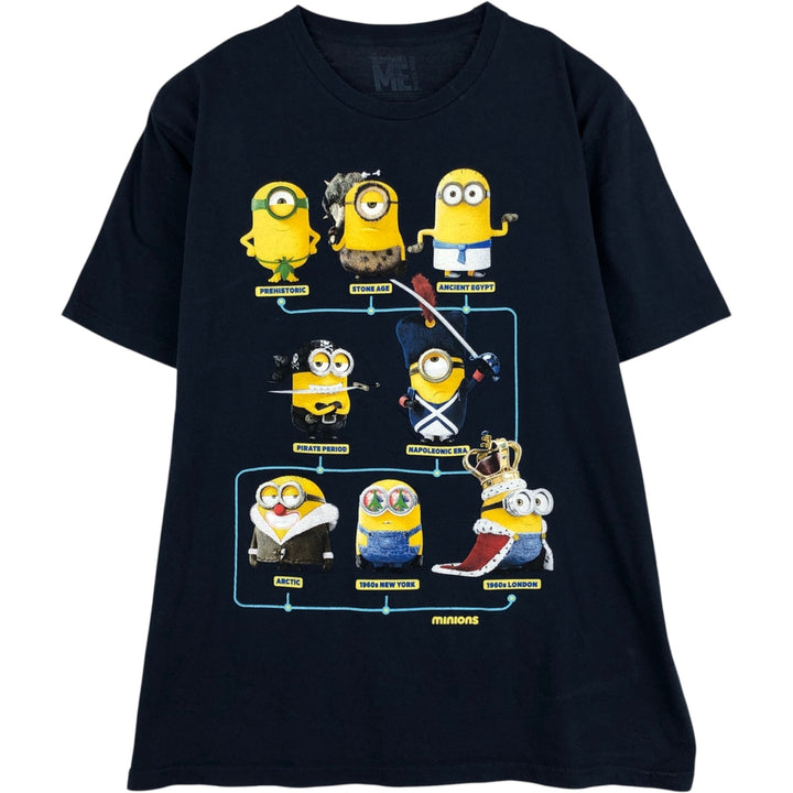 Minions character print T-shirt, men's size XL. cotton navy blue type Vintage Second Hand