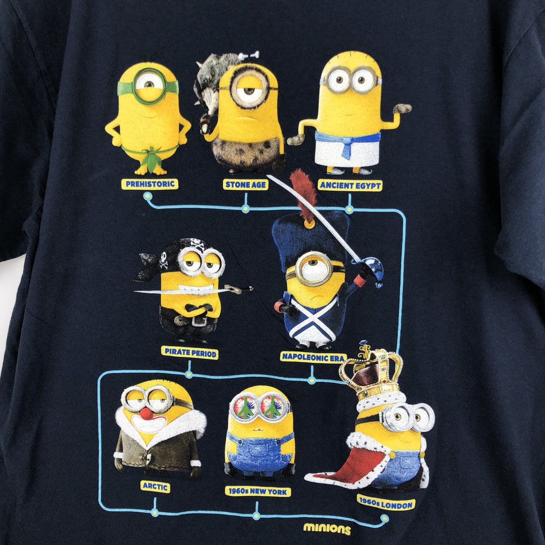 Minions character print T-shirt, men's size XL. cotton navy blue type Vintage Second Hand