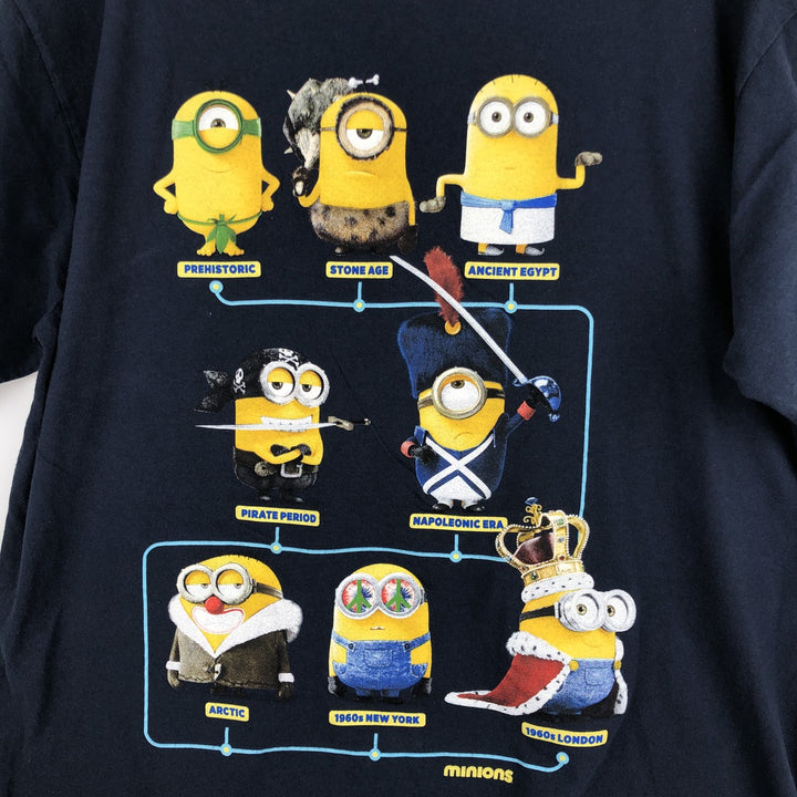 Minions character print T-shirt, men's size XL. cotton navy blue type Vintage Second Hand