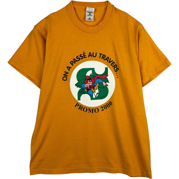 90s-00'S Superman character print T-shirt, made in Canada, men's size L equivalent. cotton yellow type Vintage Second Hand
