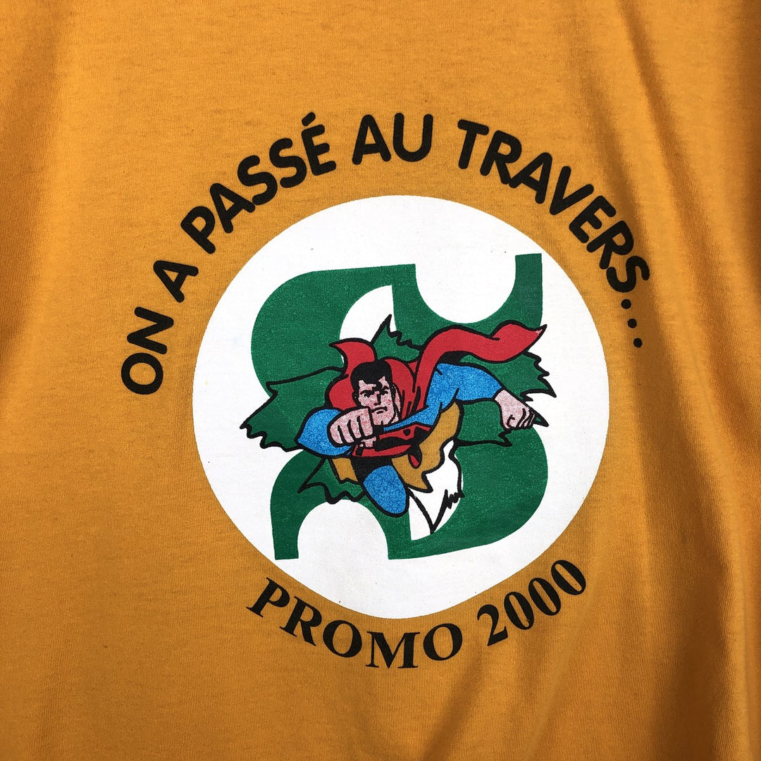 90s-00'S Superman character print T-shirt, made in Canada, men's size L equivalent. cotton yellow type Vintage Second Hand