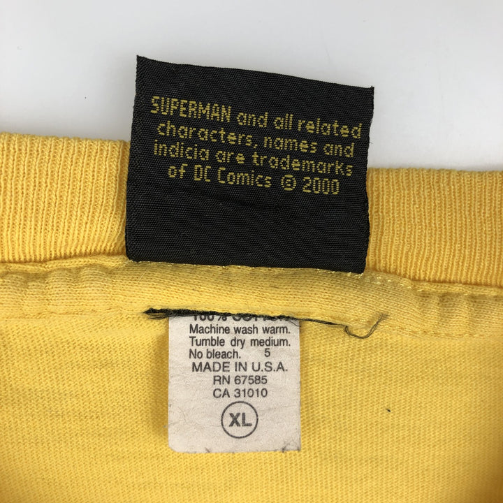 2000'S Warner Bros. Superman Movie T-Shirt, Made in USA, Men's Size XL (approx.) cotton yellow type Vintage Second Hand