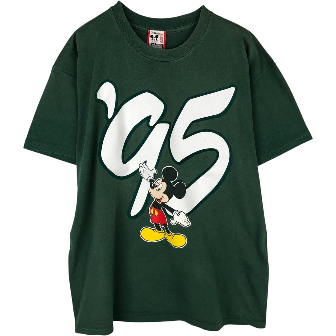 90'S Disney DESIGNS MICKEY MOUSE character print T-shirt, Made in USA, Men's XL equivalent, Vintage cotton Green type dark green Vintage Second Hand