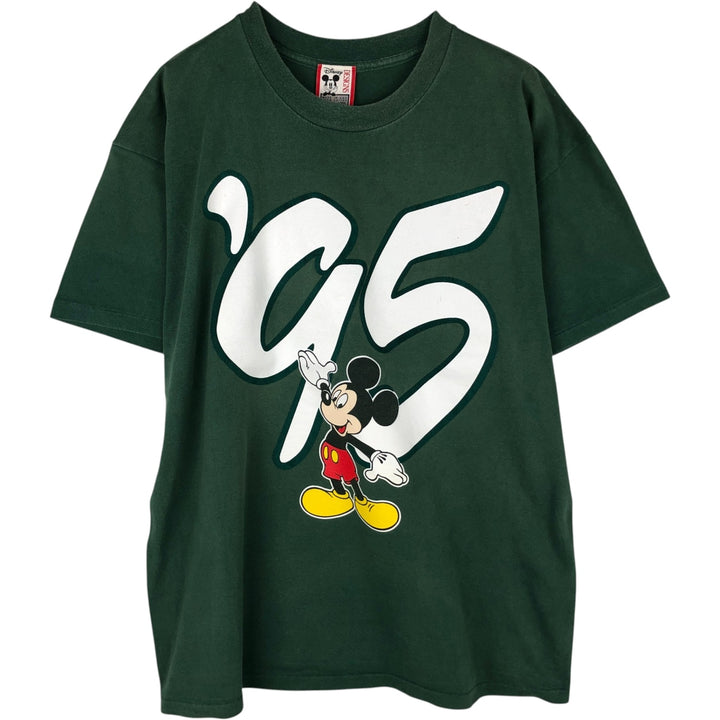 90'S Disney DESIGNS MICKEY MOUSE character print T-shirt, Made in USA, Men's XL equivalent, Vintage cotton Green type dark green Vintage Second Hand