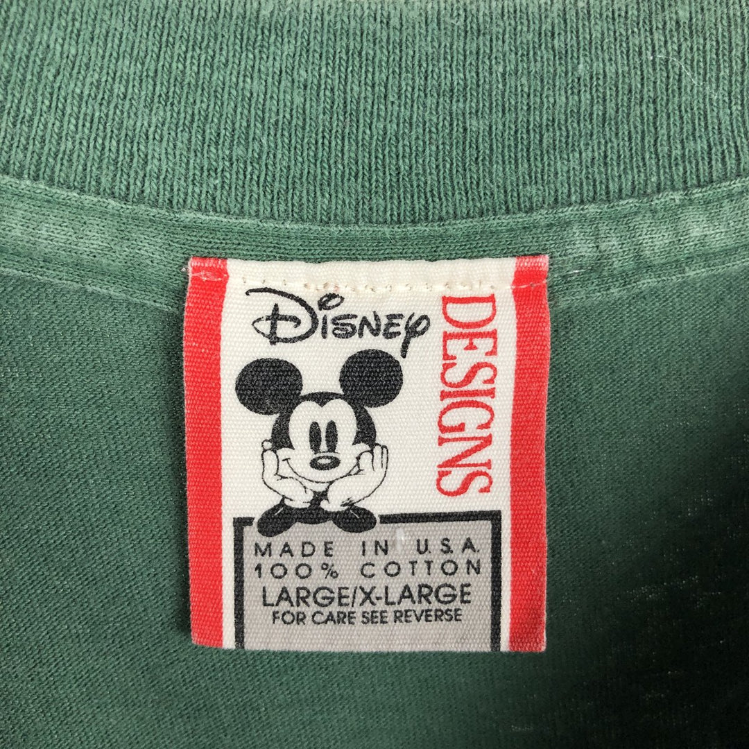 90'S Disney DESIGNS MICKEY MOUSE character print T-shirt, Made in USA, Men's XL equivalent, Vintage cotton Green type dark green Vintage Second Hand
