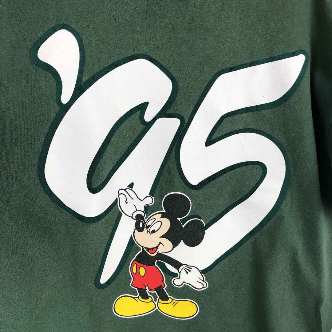90'S Disney DESIGNS MICKEY MOUSE character print T-shirt, Made in USA, Men's XL equivalent, Vintage cotton Green type dark green Vintage Second Hand