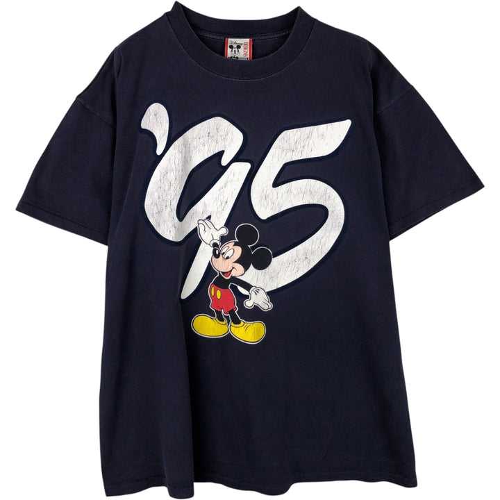 90'S Disney DESIGNS MICKEY MOUSE character print T-shirt, made in USA, men's size XL equivalent. cotton navy blue type Vintage Second Hand