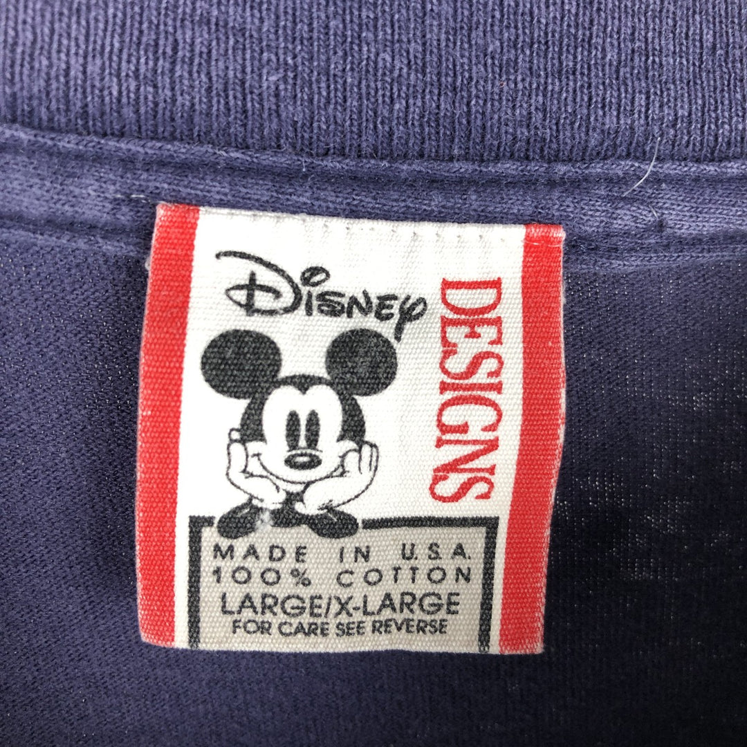 90'S Disney DESIGNS MICKEY MOUSE character print T-shirt, made in USA, men's size XL equivalent. cotton navy blue type Vintage Second Hand