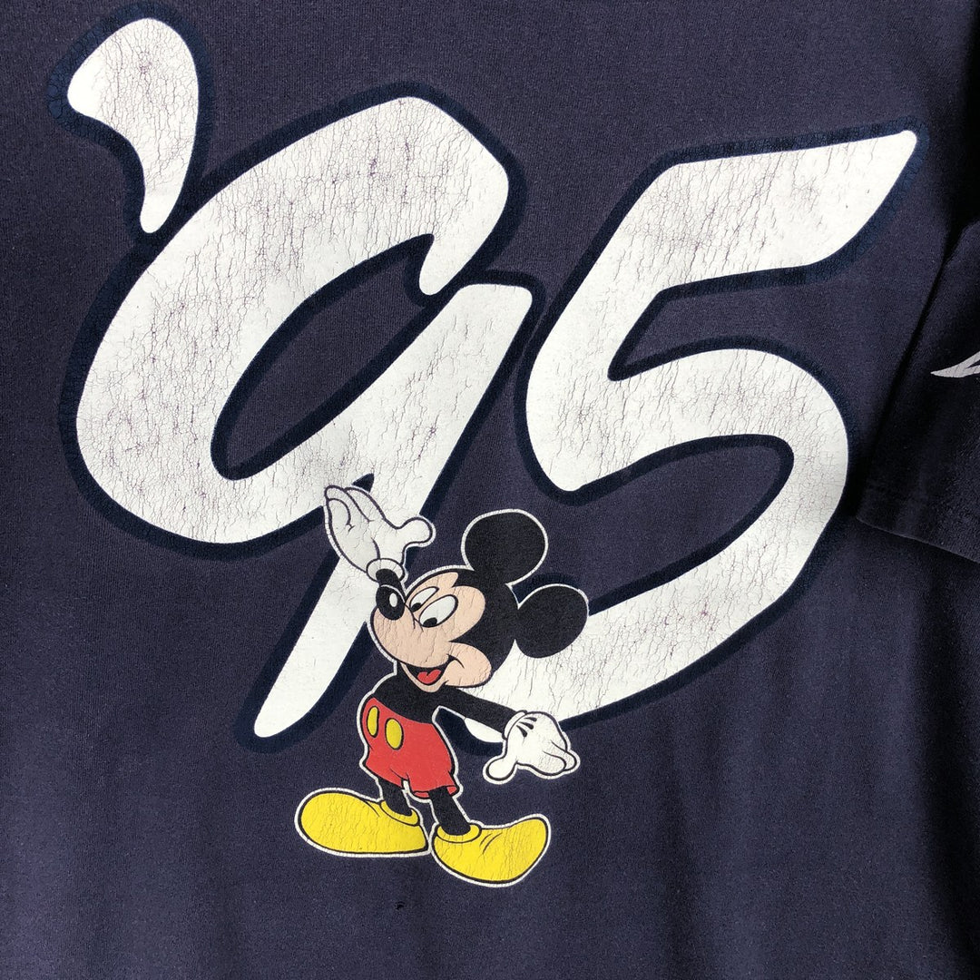 90'S Disney DESIGNS MICKEY MOUSE character print T-shirt, made in USA, men's size XL equivalent. cotton navy blue type Vintage Second Hand