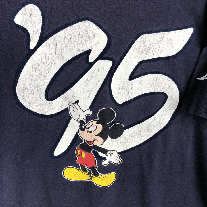 90'S Disney DESIGNS MICKEY MOUSE character print T-shirt, made in USA, men's size XL equivalent. cotton navy blue type Vintage Second Hand