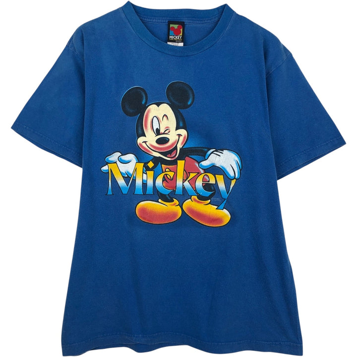 90'S MICKEY UNLIMITED character print T-shirt, made in USA, men's size L equivalent, vintage. cotton blue type Vintage Second Hand