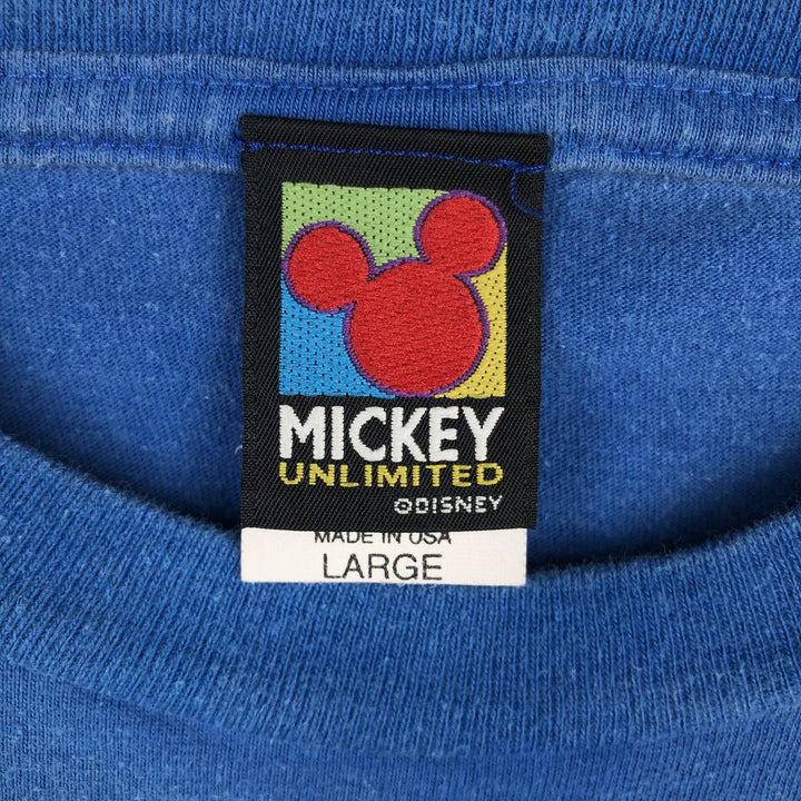 90'S MICKEY UNLIMITED character print T-shirt, made in USA, men's size L equivalent, vintage. cotton blue type Vintage Second Hand