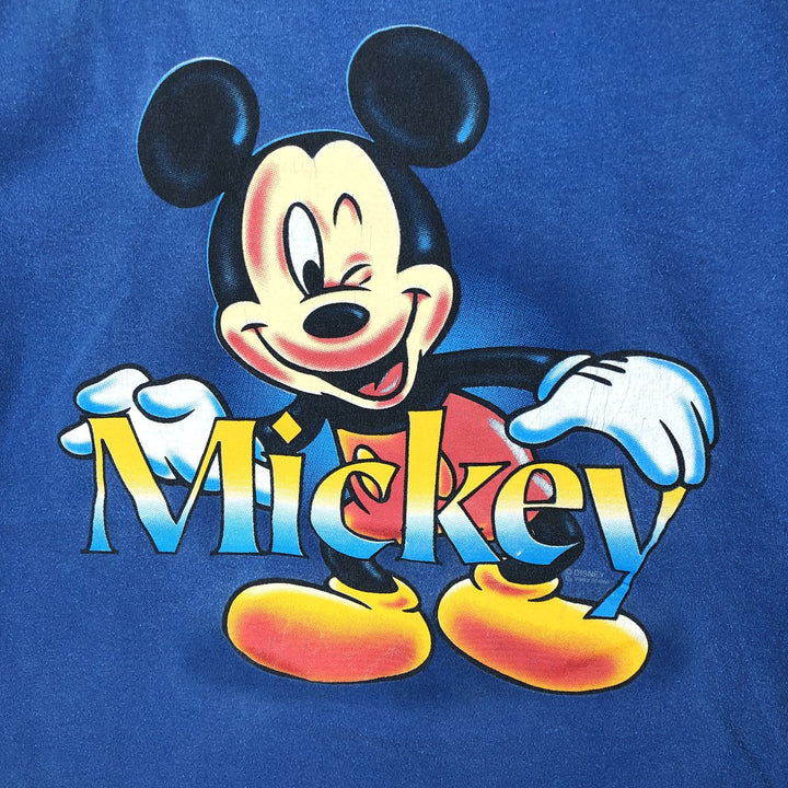 90'S MICKEY UNLIMITED character print T-shirt, made in USA, men's size L equivalent, vintage. cotton blue type Vintage Second Hand