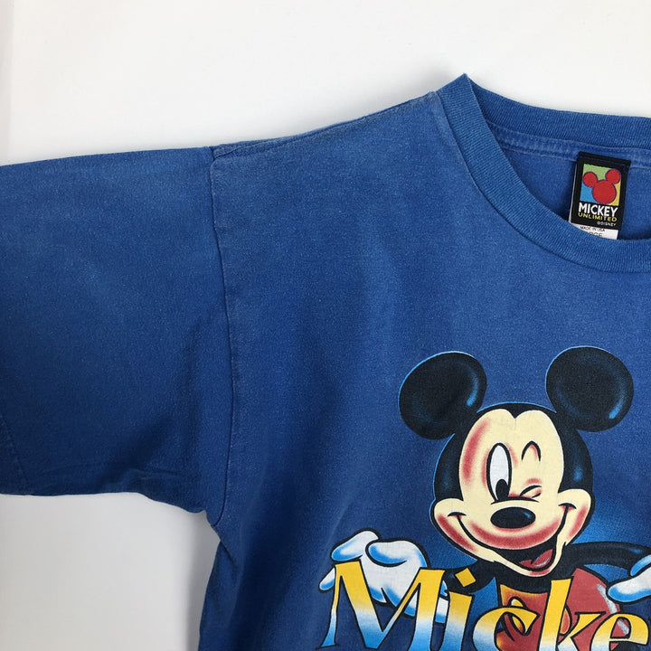 90'S MICKEY UNLIMITED character print T-shirt, made in USA, men's size L equivalent, vintage. cotton blue type Vintage Second Hand