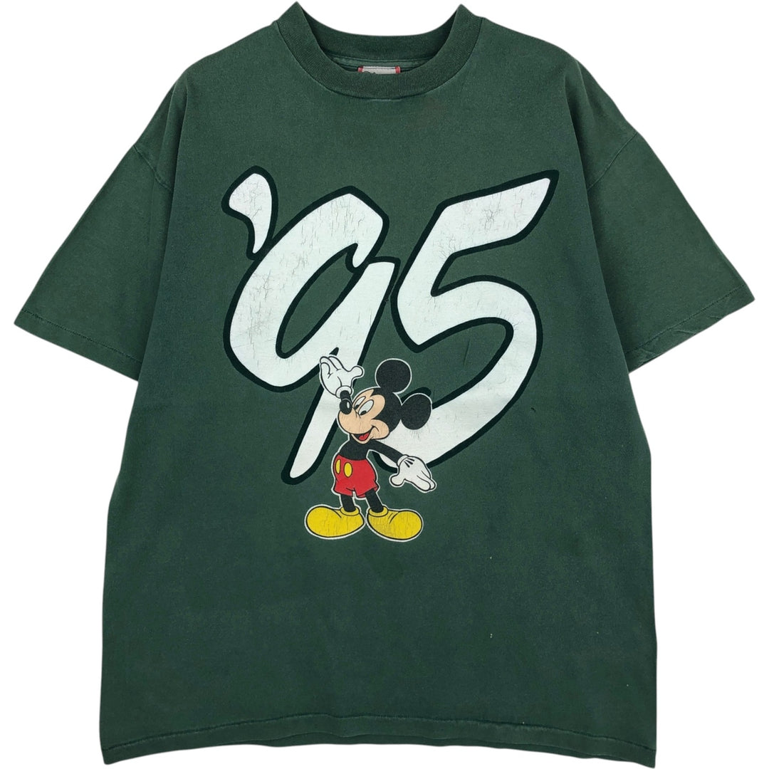 90'S Disney DESIGNS MICKEY MOUSE character print T-shirt, Made in USA, Men's size L equivalent, Vintage cotton green type Vintage Second Hand