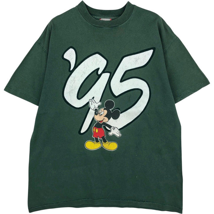 90'S Disney DESIGNS MICKEY MOUSE character print T-shirt, Made in USA, Men's size L equivalent, Vintage cotton green type Vintage Second Hand