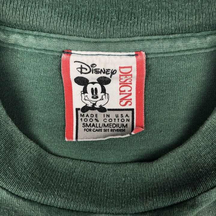 90'S Disney DESIGNS MICKEY MOUSE character print T-shirt, Made in USA, Men's size L equivalent, Vintage cotton green type Vintage Second Hand