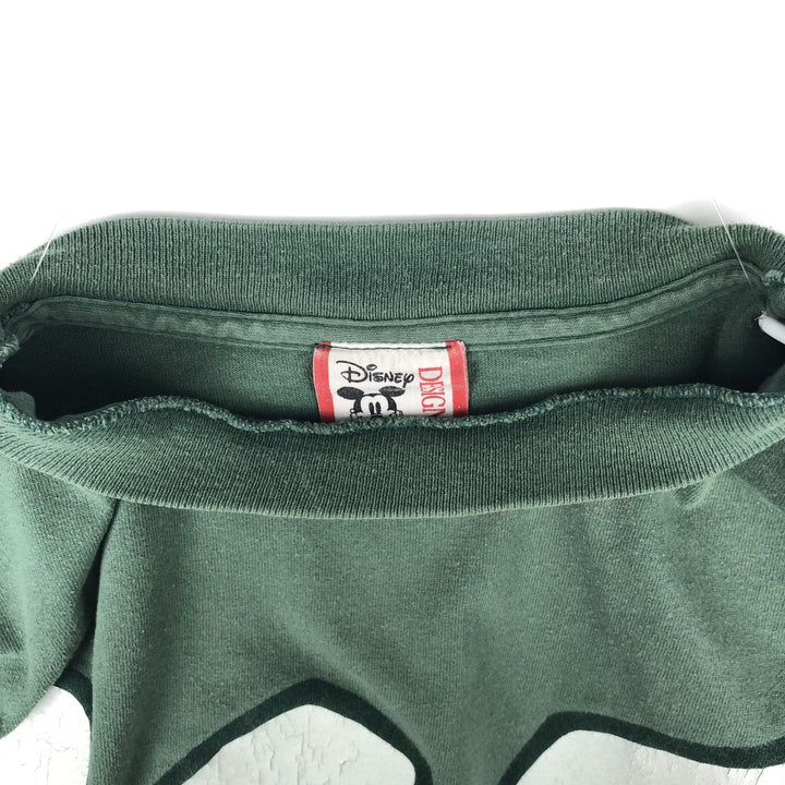 90'S Disney DESIGNS MICKEY MOUSE character print T-shirt, Made in USA, Men's size L equivalent, Vintage cotton green type Vintage Second Hand