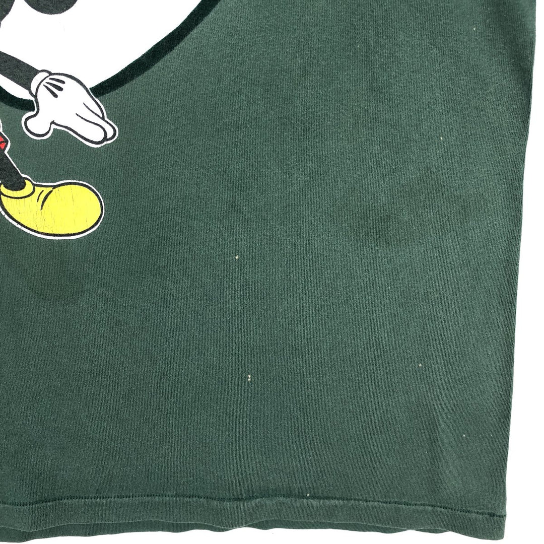 90'S Disney DESIGNS MICKEY MOUSE character print T-shirt, Made in USA, Men's size L equivalent, Vintage cotton green type Vintage Second Hand